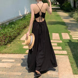 MQTIME  -  Casual Dress Backless Dress Daily Casual Wear Solid Pattern V Neckline Daily Wear Microelasticity Backless Dress