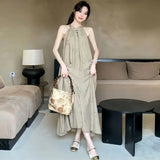 MQTIME  -  Women's Chinese Style Sleeveless Maxi Dress Floral Print Casual Beach Vacation Long Dress