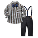 MQTIME  -  Toddler Kids Boys Gentleman Clothing Sets Long Sleeve Bowtie Striped Shirt+Suspenders Pants Little Boy 2PCS Outfits