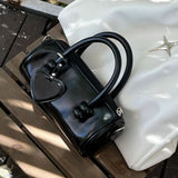  MQTIME  -  Fashion Y2K Harajuku Style Black PU Leather Heart Mirror Mini Crossbody Bags Shoulder Bag Women's Bag Women Handbags Purse