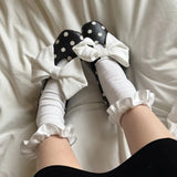 MQTIME  -  Large Bow Tie Polka Dot Ballet Flats Shoes Women Mary Janes Spring Autumn Square Toe Buckle Strap Elegant Black Loafers New