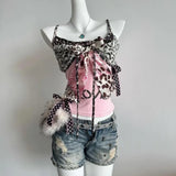  MQTIME  - Jirai-kei Subculture Harajuku Hottie Camisole Leopard Patchwork Bow Halter Vest Y2K Aesthetic Letter Print Tanks Slim