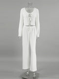 MQTIME  -  Laced up Long Sleeve White Nightwear Spring Autumn Pajamas Lounge Wear Women's Home Clothes Casual Sleepwear Home Wear D422