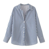 MQTIME  -  Spring Summer New Blouses Long Striped Shirt Women Long Sleeve Casual Shirts Large Tops Female Plain Button Up Shirts