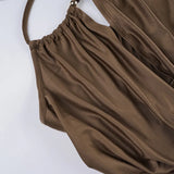 MQTIME  -  Women Summer Holiday Solid Beading Lace Up Halter Backless Mini Dress Sexy Swinging Collar Drawstring Ruched Bodycon Clubwear