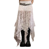 MQTIME  -  Woman Clothes Skirt Lace Splicing Lace Hem Irregular Hip-hugging Mid-length Elastic Waist Long Skirt Cuteore Gothic Y2k Clothes