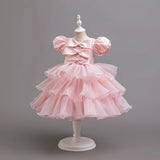 MQTIME  -  Girl's Princess Dress Cute Bowknot Children's Birthday Party Solid Layered Ball Gown for Autumn Spring 6 8 10 Years