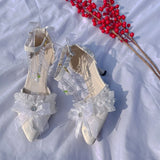 MQTIME  -  Women Summer Shoes Pointed Shoes White Bow Bridal Wedding Shoes Y2K Heels Lolita Cosplay Heels High Heels Elegant Party Shoes
