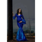  MQTIME  -  Lace Maternity Long Dress for Photo Shoot Long Sleeve Sexy Pregnancy Dress For Photography Long Pregnant Women Maxi Gown Clothes