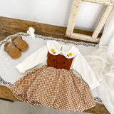 MQTIME  -  Autumn New Baby Clothing, 0-5 Year Old Female Baby, fashionable and versatile embroidered checkered suspender dress