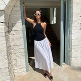 MQTIME  -  New Summer Solid Color Strap Splicing Chiffon Long Dress with Hundred Fold Sleeveless Dress for Women