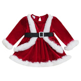 MQTIME  -  Cute Toddler Winter  with Faux Fur Trim and Bow Detail - Stylish Round Neck Long Sleeve Velvet Romper Dress for Baby