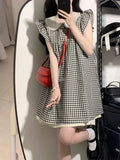 MQTIME  -  French sweet camisole dress for women's summer doll neck plaid flying sleeves temperament short skirt 2024 new summer