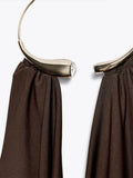 MQTIME  -  Lady Jewelry Necklace Jumpsuit Golden Circular Hanging Neck Deep V Collar Sexy Backless Fashion Bodysuit Siamese Women's Clothes