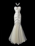 MQTIME  -  White Evening Dress Sleeveless Slim Fishtail Satin Strapless Sweetheart Neckline Celebrity Bridal Banquet Gown