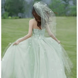 MQTIME  -  Green Ball Gown Wedding Dresses Tulle Appliques Bridal Gowns Court Train Formal  Bridal Dress