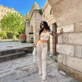 MQTIME  -  Women Summer Fashion Short-sleeved Tees+Long Pants Sets Female Crop Tops 2Pcs Sets Clothes Lace-up Sexy Slim T-shirts Pantsuit