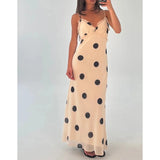 MQTIME  -  Women Y2k Polka Dot Ruffle Trim V-Neck Cami Long Dress Spaghetti Strap Tied Backless Sheer Mesh Maxi Aline Slip Dress