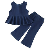 MQTIME  -  2Piece Summer Baby Girl Outfits Korean Fashion Denim Sleeveless Tops+Flare Pants Toddler Clothes Kids Boutique Clothing BC1763
