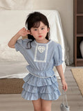 MQTIME  -  New Summer Toddlers Kids Plaid Sets Lace Puff Sleeve Tops Layered Shorts 2pcs Baby Girls Cute Outfits