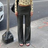 ﻿ MQTIME  -  Autumn Color Patchwork Lapel Waist Ruffles Slim Flare Pants Women Fashion Casual Streetwear Boot Cut Trousers All Matching