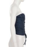 MQTIME  -  Primary Color Knitted Strap Tube Top Low Waist Short Pleated Skirt Fashion Personality Spice Girl Casual Suit