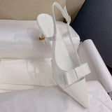 MQTIME  -  Bow Hollow High Heels Summer New Pointed Thin Heel Silk Toe Cap Women's Sandals