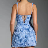 MQTIME  -  Summer New Sexy Square Neck Women Vestidos Fashion Flower Slimming Sleeveless Strap Female Strap Up Dress Short Skirt