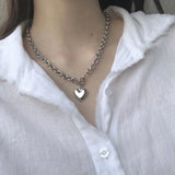 Mqtime Style Hyperbole Love Heart Pendant Necklaces Coldness Punk Neck Chains For Women Unisex Korean Fashion Jewelry Dancing