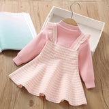MQTIME  -  Girls' Sweater Dress 1-5 Y Spring Autumn Children's Clothes Sweet Cartoon Knit Fake 2Pcs Princess Dress for Girls