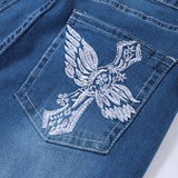  MQTIME  -  Y2k Retro Gothic High Waited Jeans Hot Embroidery Pattern Blue Jeans Woman Hip Micro Horn Baggy Jeans Street Clothing