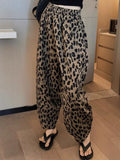 MQTIME  -  Leopard Print Wide Leg Cropped Pants For Women'S Summer Chiffon Loose Elastic Waist Thin Casual Harlan Pants