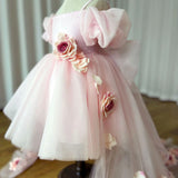 MQTIME  -  Elegant Arabic Pink Girl Dress with Flowers Dubai Baby Kids Princess Birthday Wedding Party Holiday Gown 2024 J254