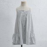 MQTIME  -  100%Cotton White Plaid Girls Dress Summer New Children's Casual Loose Sleeveless Adjustable Sling Dresses With Two Large Pockets