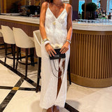 MQTIME  -  Spring New Elegant Satin Lace Strap with Split Design, Elegant and Stylish Dress for Women