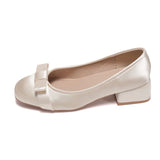  MQTIME  -  Sweet Butterfly-knot Women Satin Mary Jane Shoes Concise Slip On Low Heel Party Shoes New Spring Autumn Ladies Dress Pumps