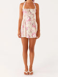 MQTIME  -  Women s Boho Floral Print Halter Neck Sleeveless Backless Mini Dress with Tie Front Detail and  Fit Silhouette