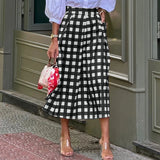 MQTIME  -  Spring Fashion Plaid Print Commute Skirts for Woman Elegant High Waist A-Line Long Skirt 2025 Summer Casual Female Short Dresses