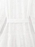 MQTIME  -  New White Midi Dress Long Sleeve Embroidery Blouse Dress Regular Fit Fashion Women's Dress Mujer Chic Vestidos