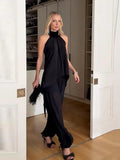  MQTIME  -  Elegant Black Satin Halter Vests For Women 2026 New Scarf Neck Backless Sleeveless Tank Female High Street Chic Lady Party Tops