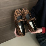 MQTIME  -  2025 Elegant Leopard Print Women Mary Jane Shoes Round Toe Bow-knot Comfort Internal Elevation Shoes Female Spring Soft Shoes