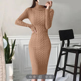 MQTIME  -  Fall/Winter 2025 Women's Sexy High Neck Long Sleeve Midi Fit Hip Knitted Dress