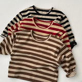 MQTIME  -  Autumn New Children Long Sleeve Striped T Shirts Cotton Boys Casual Tee Kids Vintage O-neck Tops Girls Bottoming Shirts