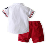 MQTIME  -  Summer Toddler Boy Outfits Kids Clothes Korean Fashion Stripe Short Sleeve Cotton Baby Tops+Hole Shorts Children's Sets BC1065