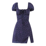 MQTIME  -  Summer new French square neck bubble sleeve short sleeved floral slim fit women's dress short skirt