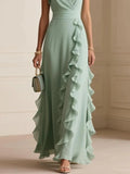 MQTIME  -  Summer New Simple Solid Color Women Sleeveless Dress Elegant V-neck Female Lace Dresses