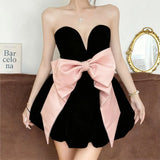 MQTIME  -  Fashion Party Dresses For Woman Evening Dress Backless Piglet Breast Vestidos Sexy Banquet Slim Bow Contrast Color Sleeveless