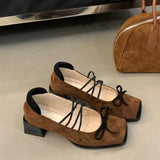 MQTIME  -  New Mary Jane Shoes Thick Heel Women Suede Square Toe Shallow Ballet Shoes Designer Female 2024 Autumn Eelgant Dress Pumps