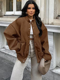 MQTIME  -  Winter Vintage Pocket Outwear Female Patchwork Loose Casual Lapel Long Sleeve Casual Solid Streetwear Women's Coat 2024