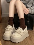 MQTIME  -  Women Thick Sole Cotton Shoes Winter Retro White Fleece Lined Ankle Boots Women's Warm Platform Slip On Cotton Shoes